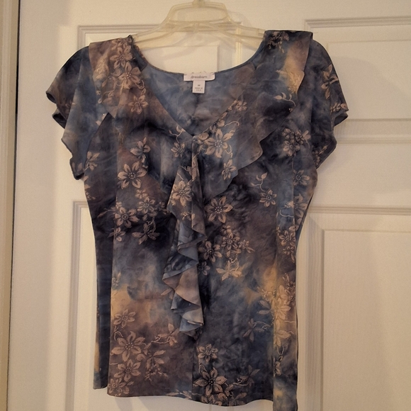 SOLD!!! Dressbarn, Medium Women's Ruffled V Neck Embellished Flower Top, - Picture 1 of 6